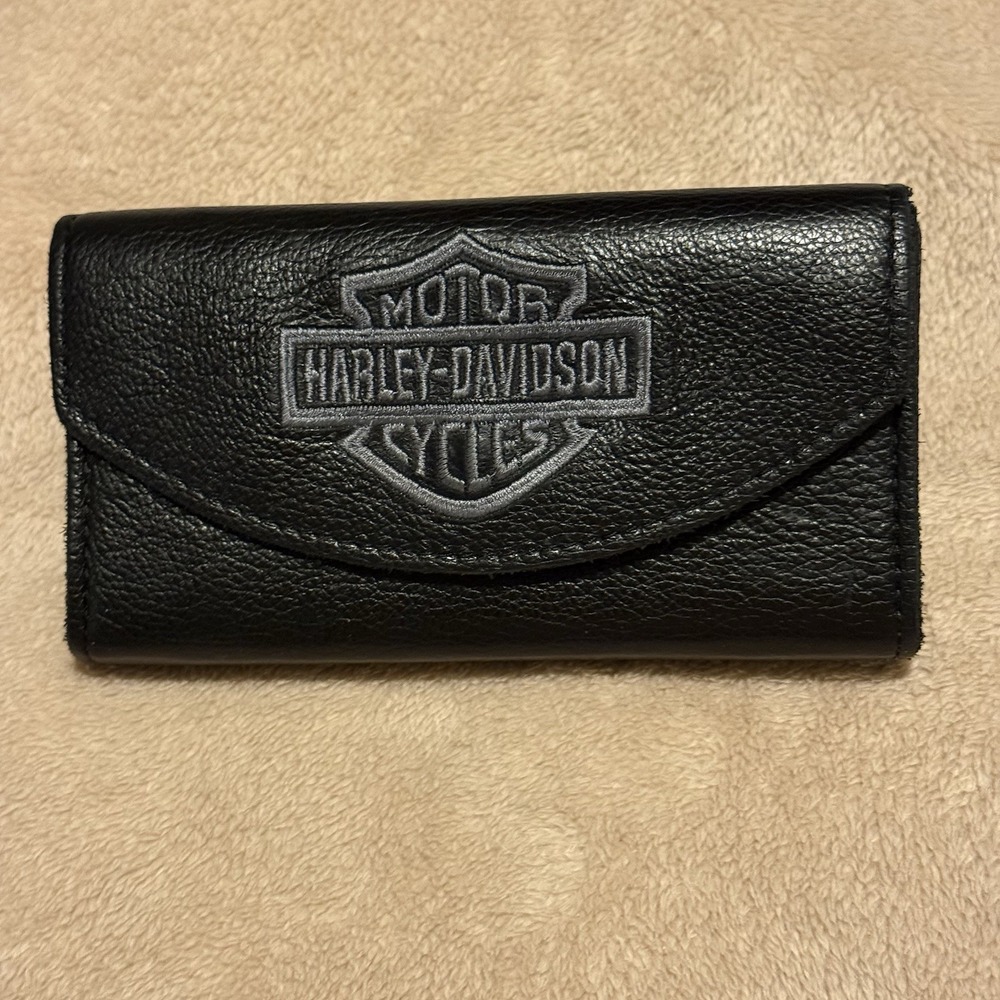 Harley-Davidson HD Biker Wallet/Check Book Black Genuine Leather
